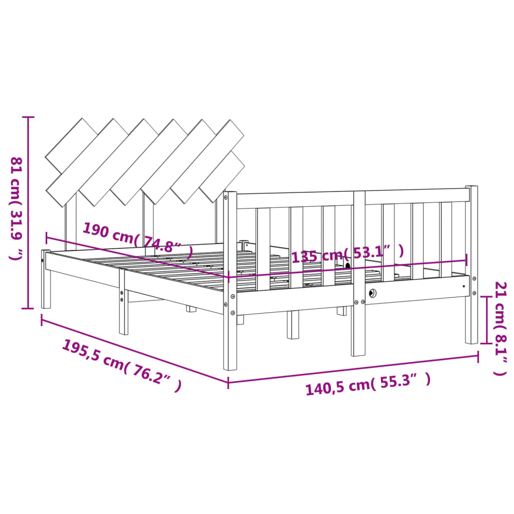 vidaXL Estructura cama de matrimonio con cabecero madera maciza negro