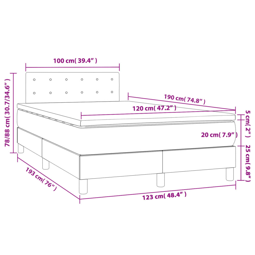 vidaXL Cama box spring con colchón terciopelo gris oscuro 120x190 cm