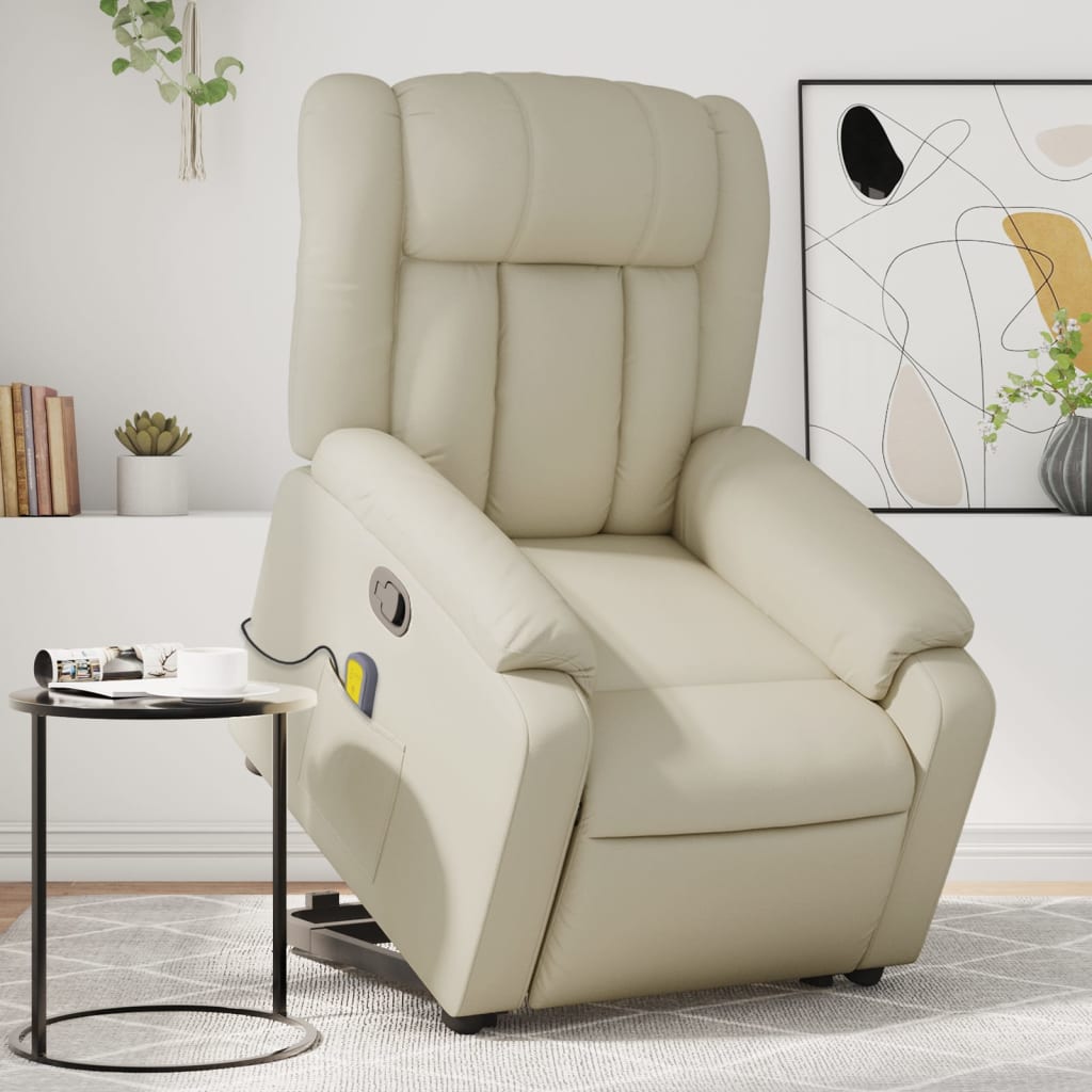 vidaXL Sillón reclinable de masaje de pie cuero artificial color crema