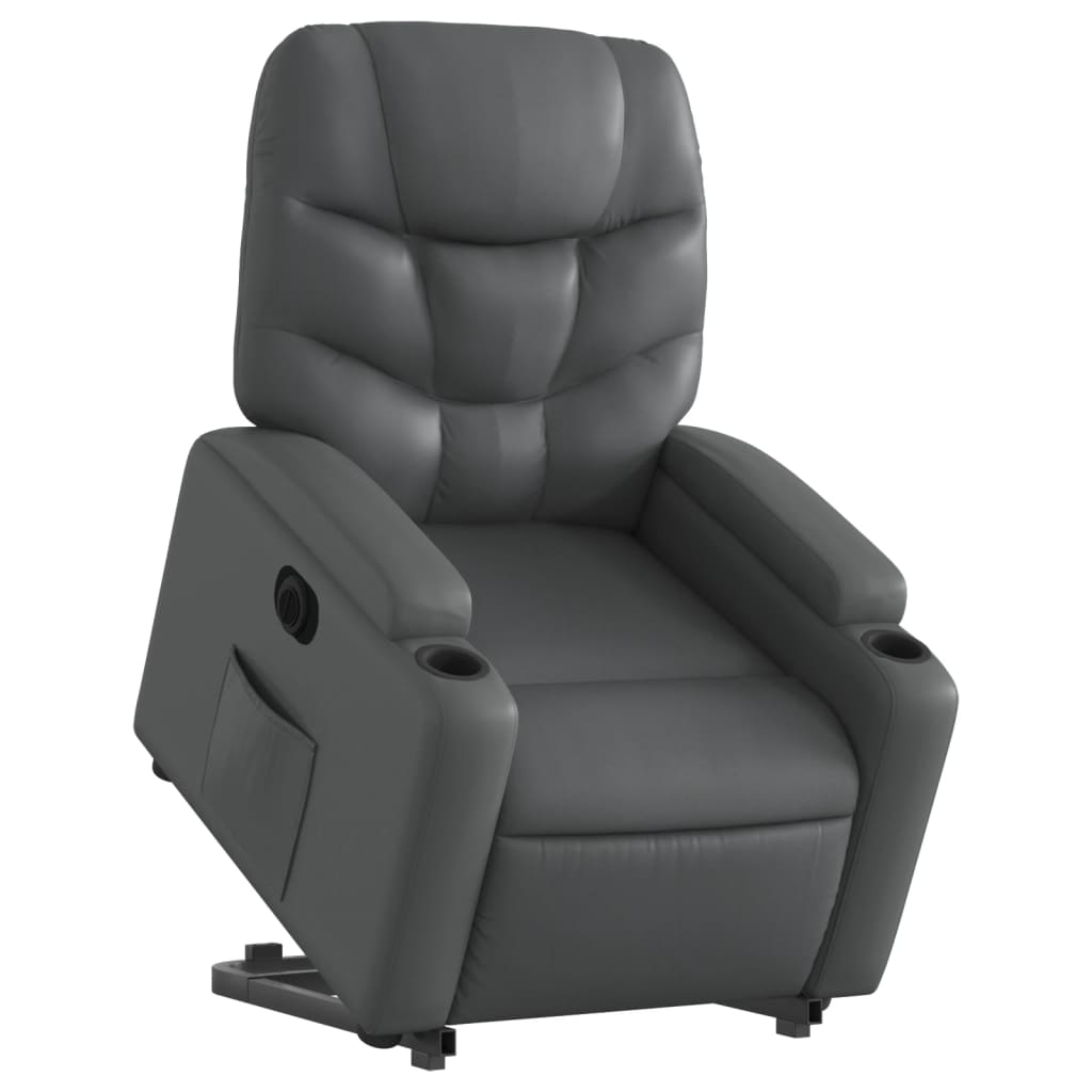 vidaXL Sillón reclinable elevable eléctrico de cuero sintético gris