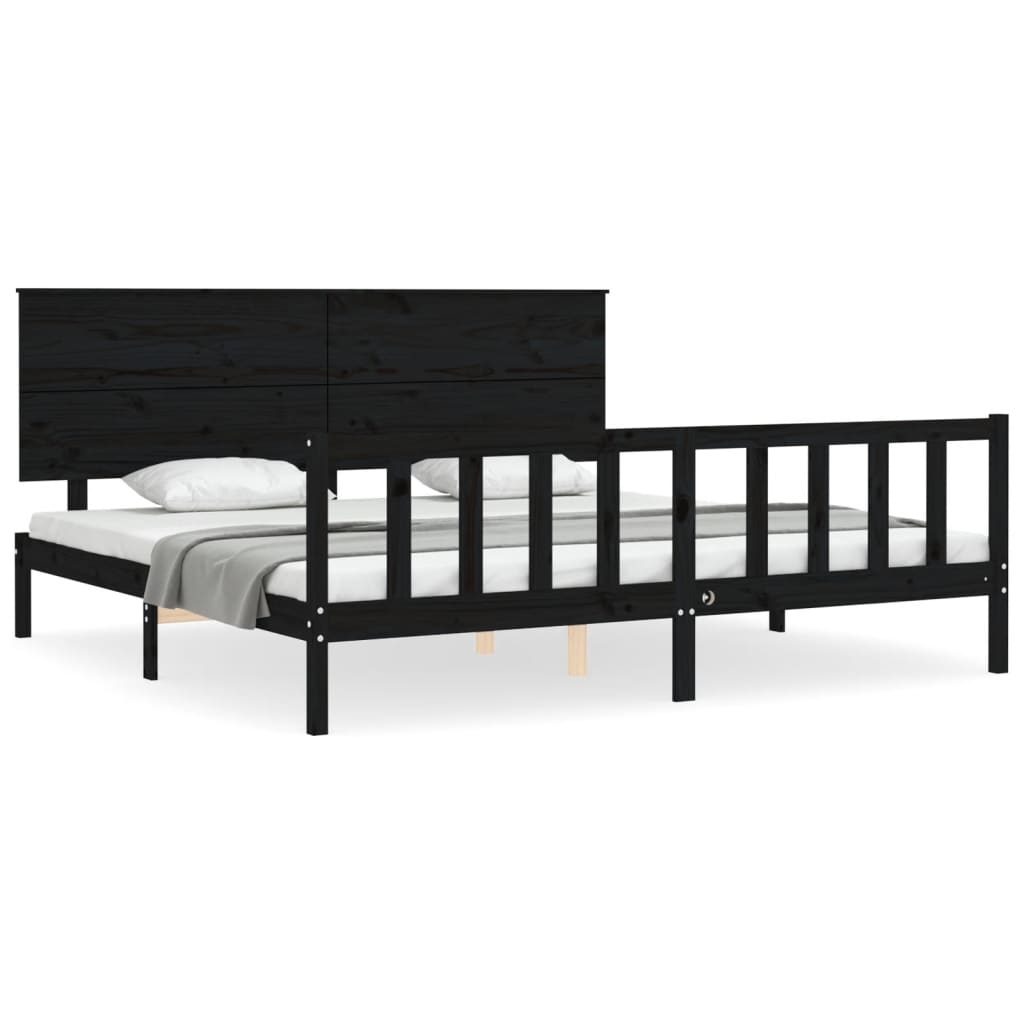 vidaXL Estructura cama de matrimonio con cabecero madera maciza negro