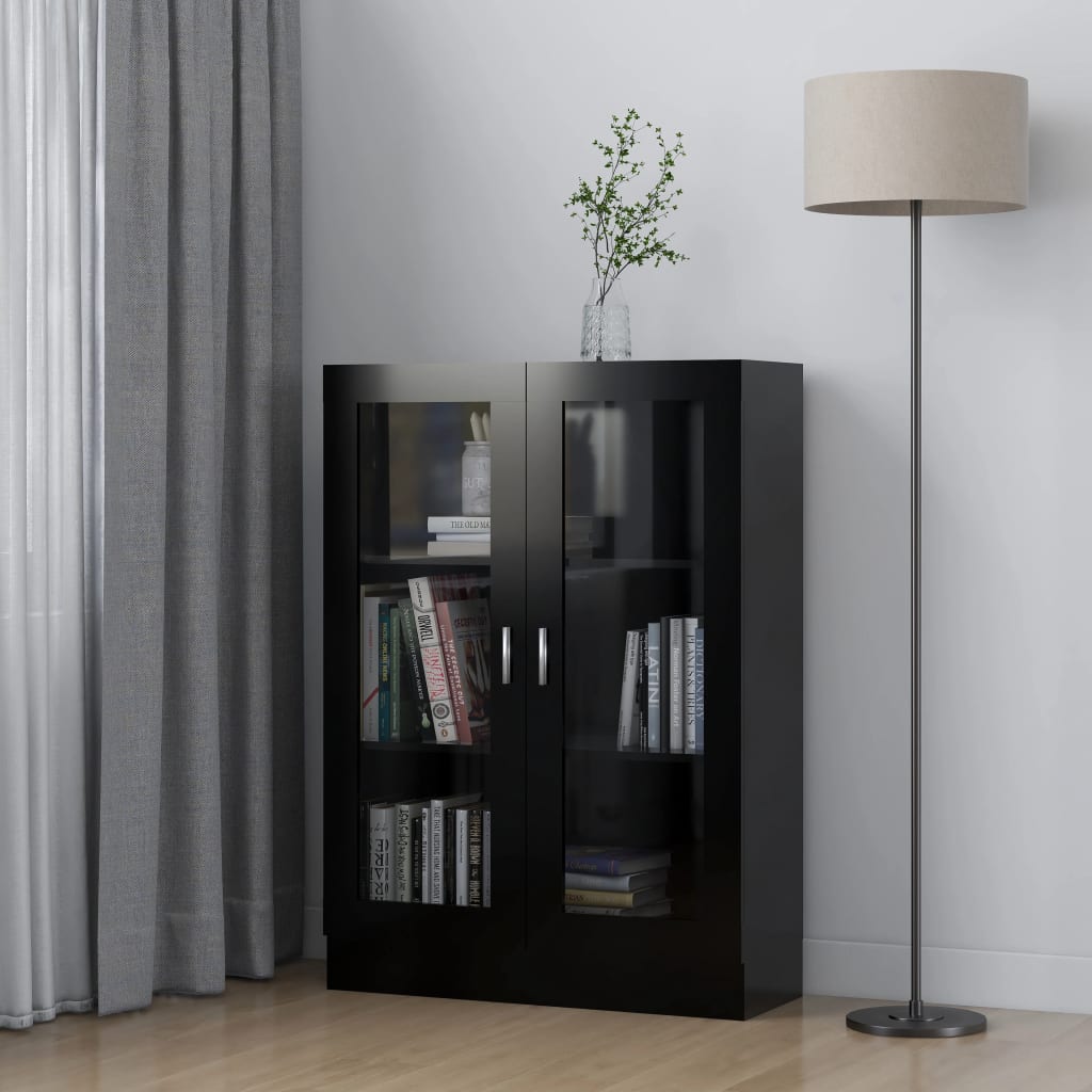 vidaXL Vitrina de madera contrachapada negro 82,5x30,5x115 cm