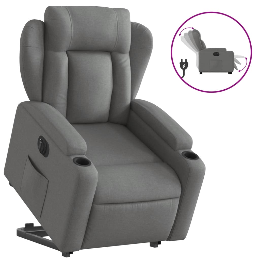 vidaXL Sillón eléctrico reclinable elevable de tela gris oscuro