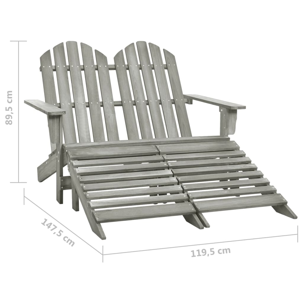 vidaXL Silla Adirondack de jardín 2 plazas madera de abeto gris