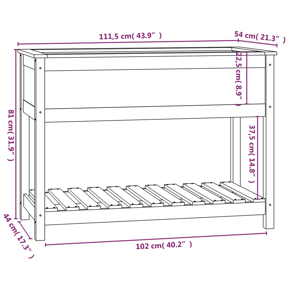 vidaXL Jardinera con estante madera maciza pino negra 111,5x54x81 cm