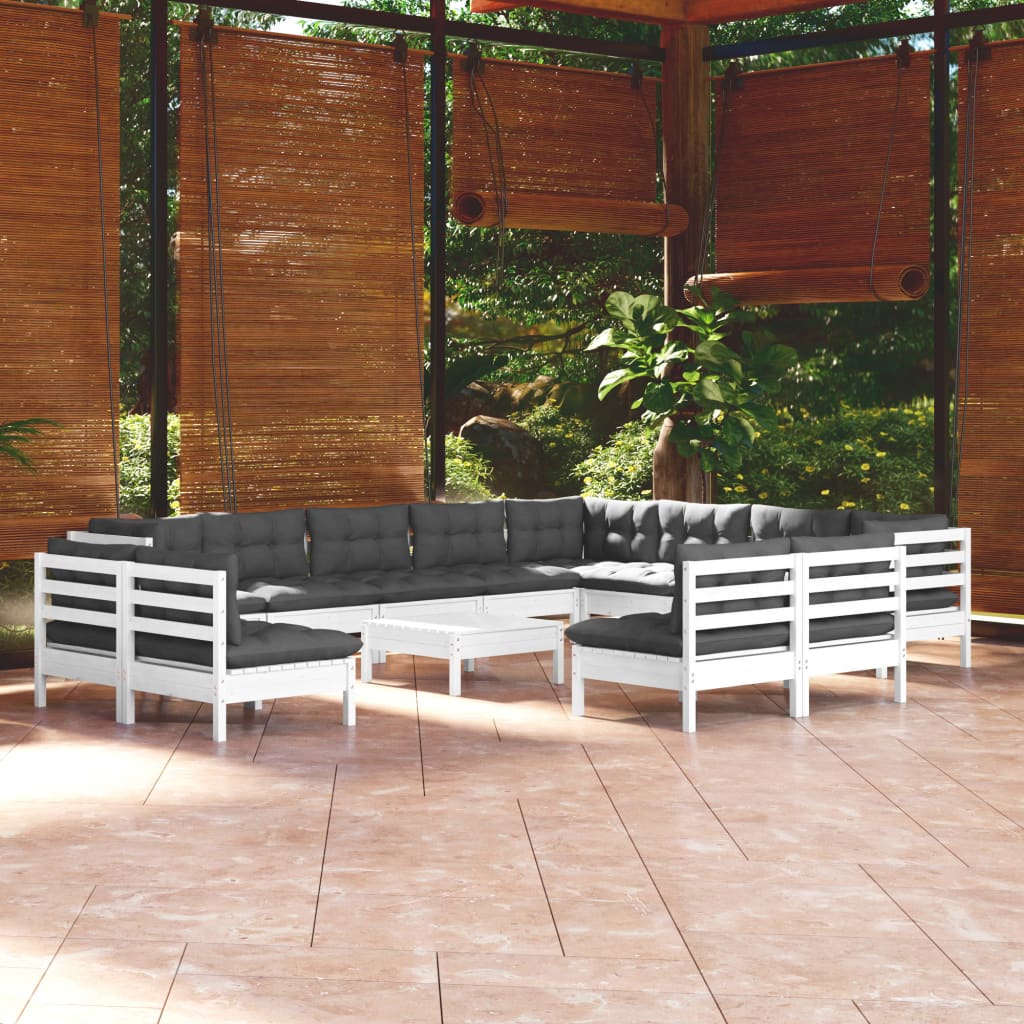 vidaXL Muebles de jardín 13 pzas con cojines blanco madera maciza pino