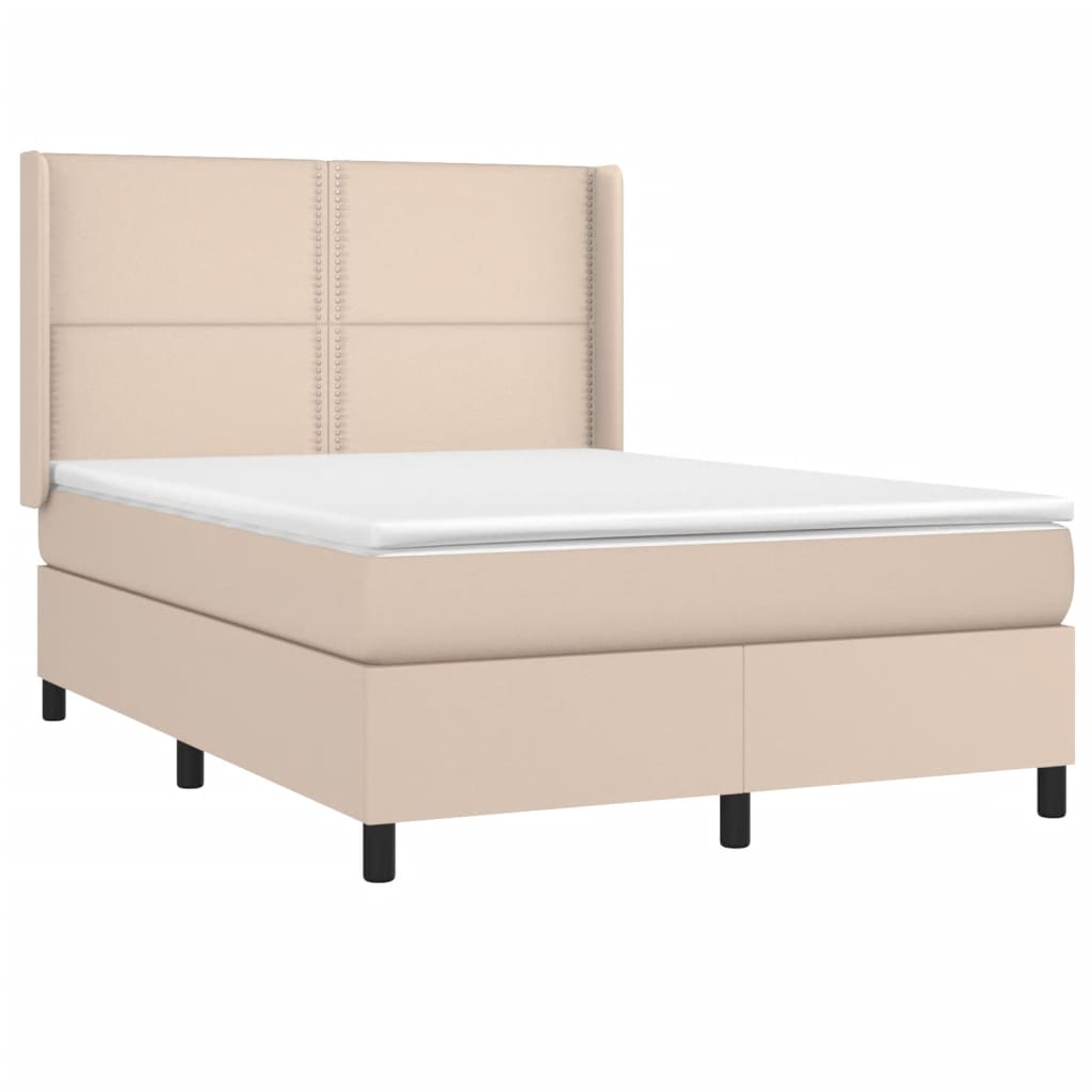 vidaXL Cama box spring con colchón cuero sintético capuchino 140x200cm