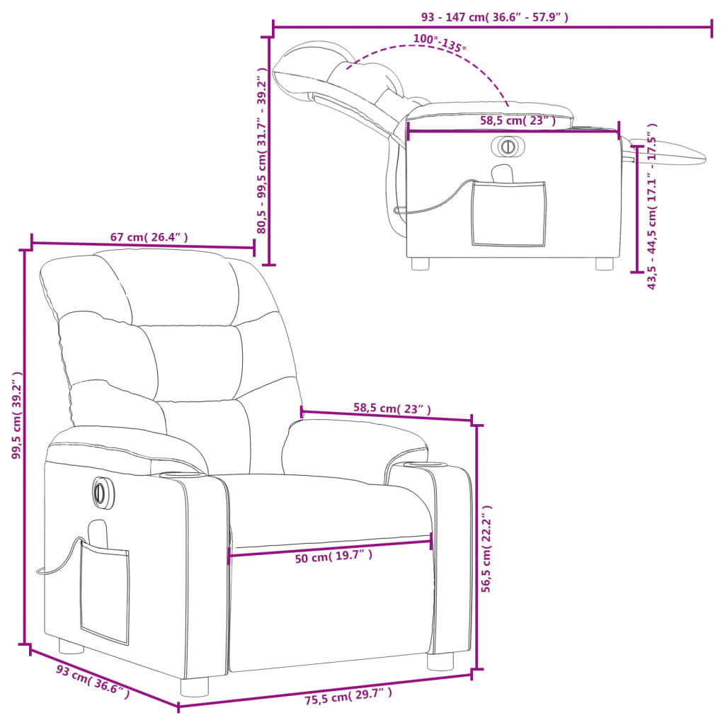 vidaXL Sillón de masaje reclinable eléctrico cuero sintético negro