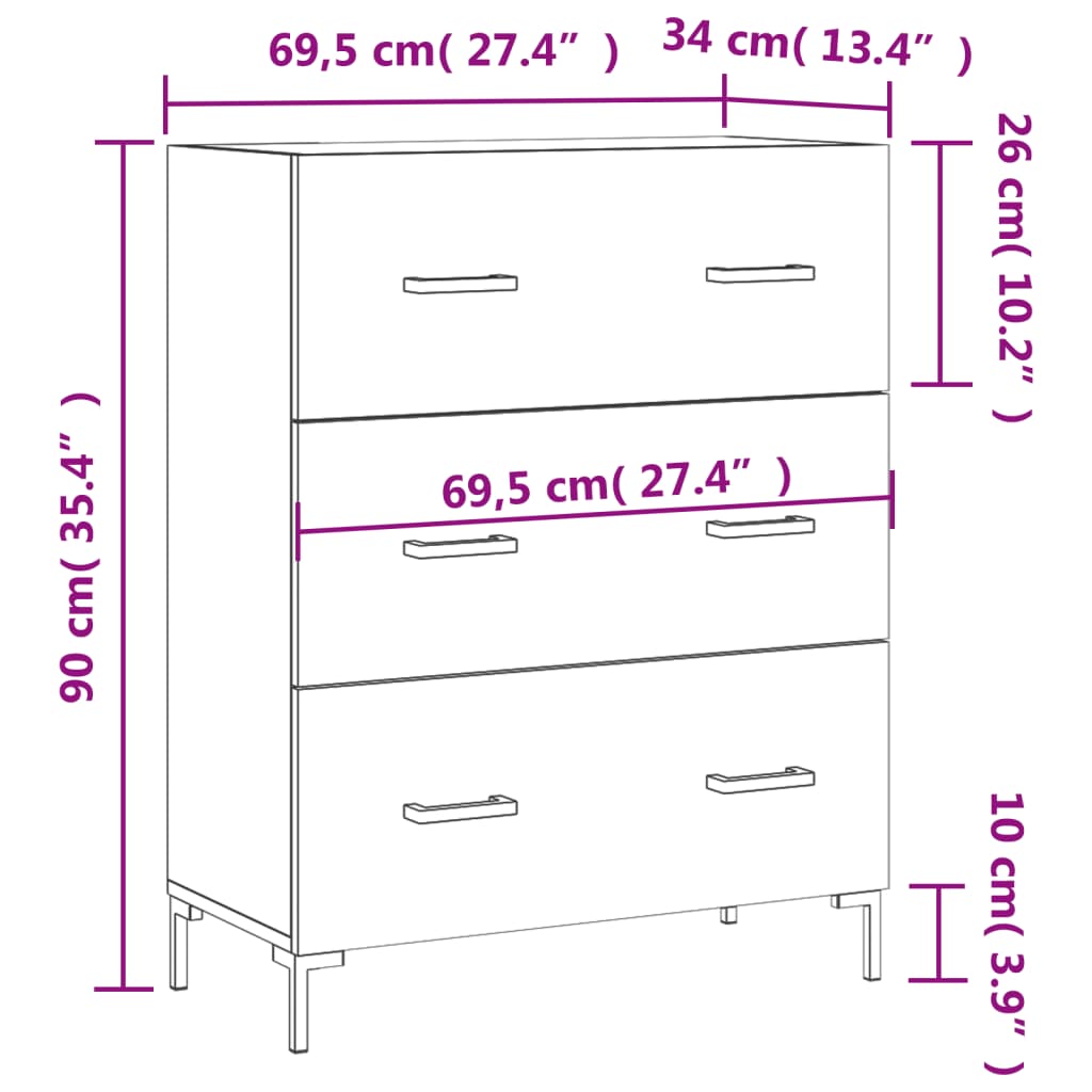 vidaXL Aparador de madera de ingeniería roble ahumado 69,5x34x90 cm