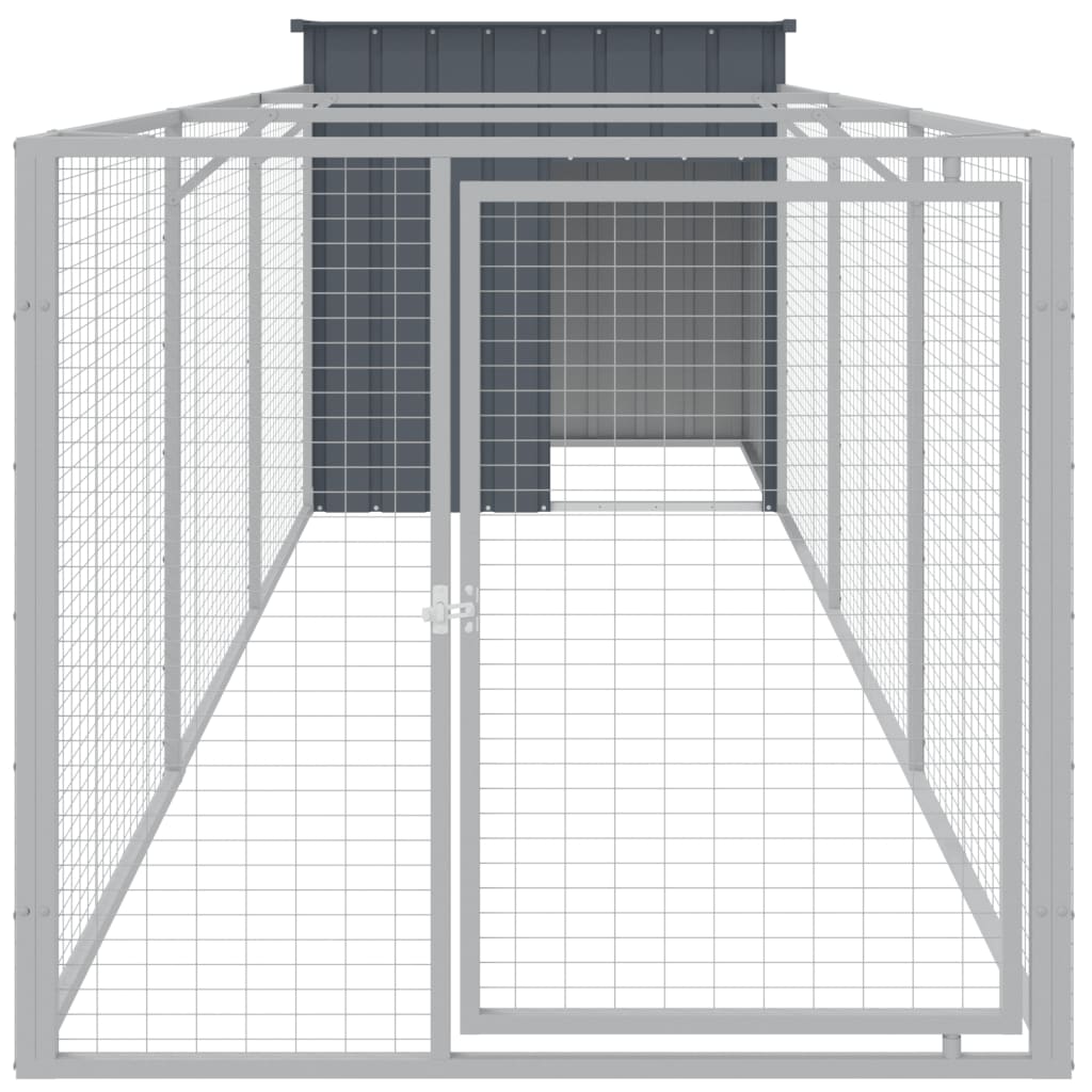 vidaXL Caseta perros con corral acero galvanizado gris 110x405x110 cm