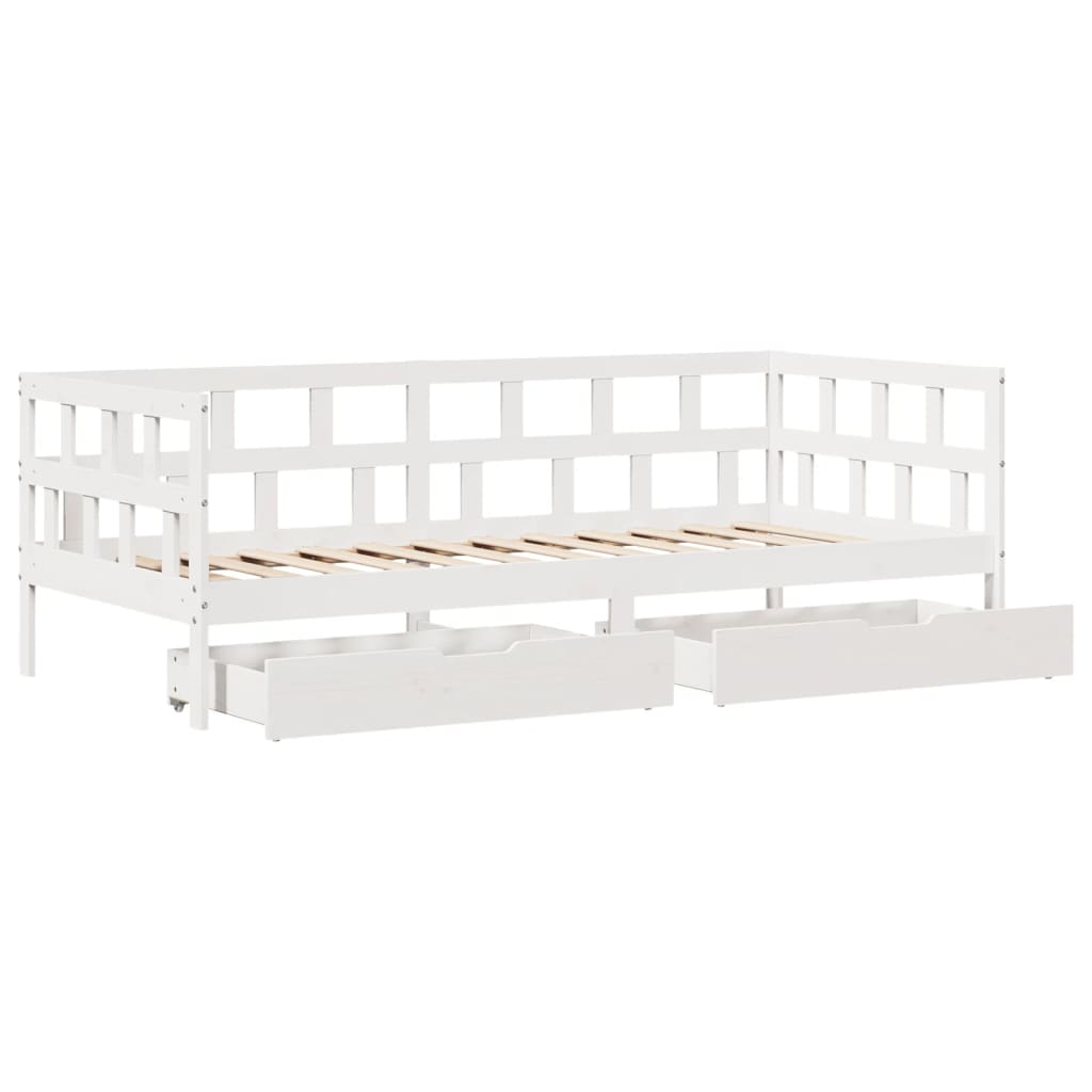 vidaXL Sofá cama con cajones madera maciza de pino blanco 90x200 cm