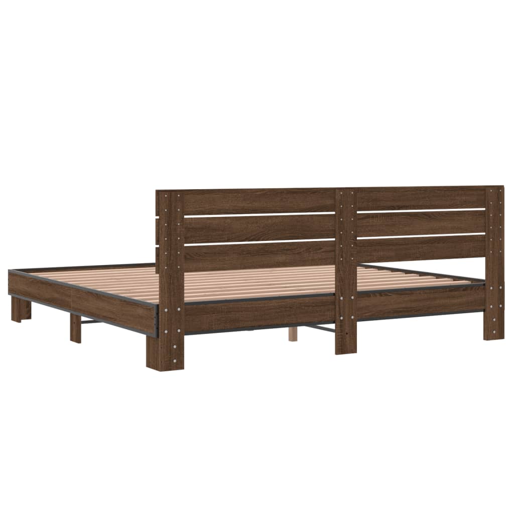 vidaXL Estructura cama madera ingeniería metal marrón roble 180x200 cm