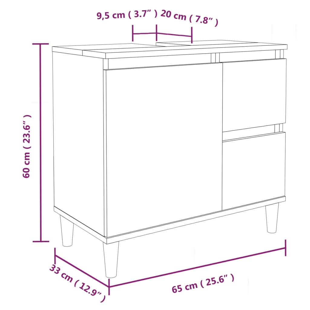 vidaXL Armario de baño madera contrachapada gris Sonoma 65x33x60 cm