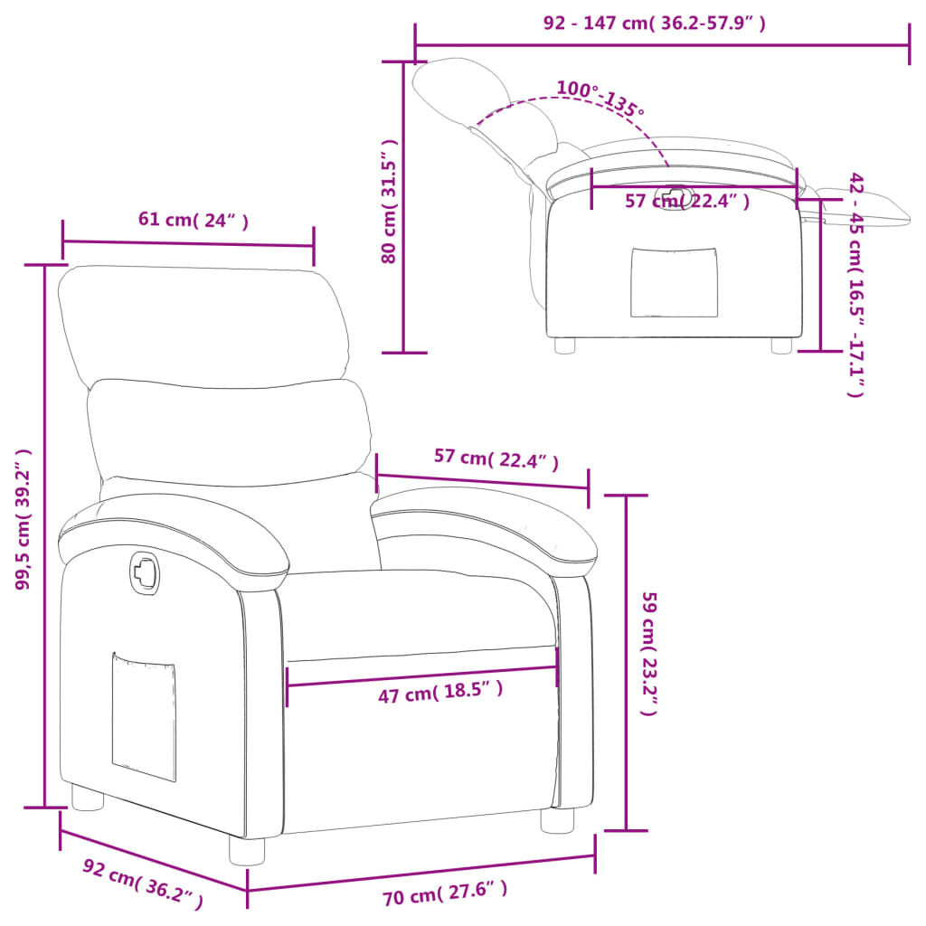 vidaXL Sillón reclinable de tela crema