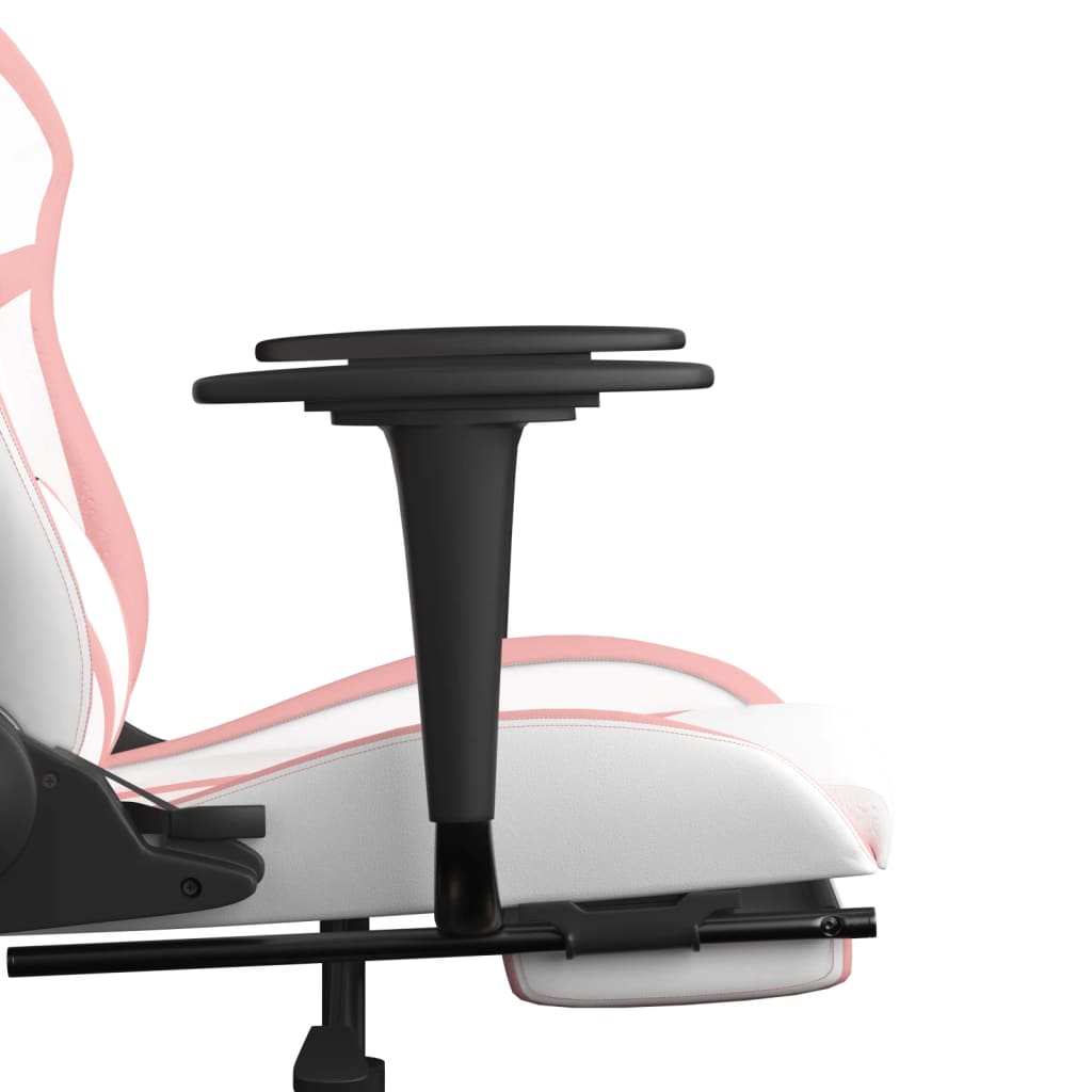 vidaXL Silla gaming masaje y reposapiés cuero sintético blanco y rosa