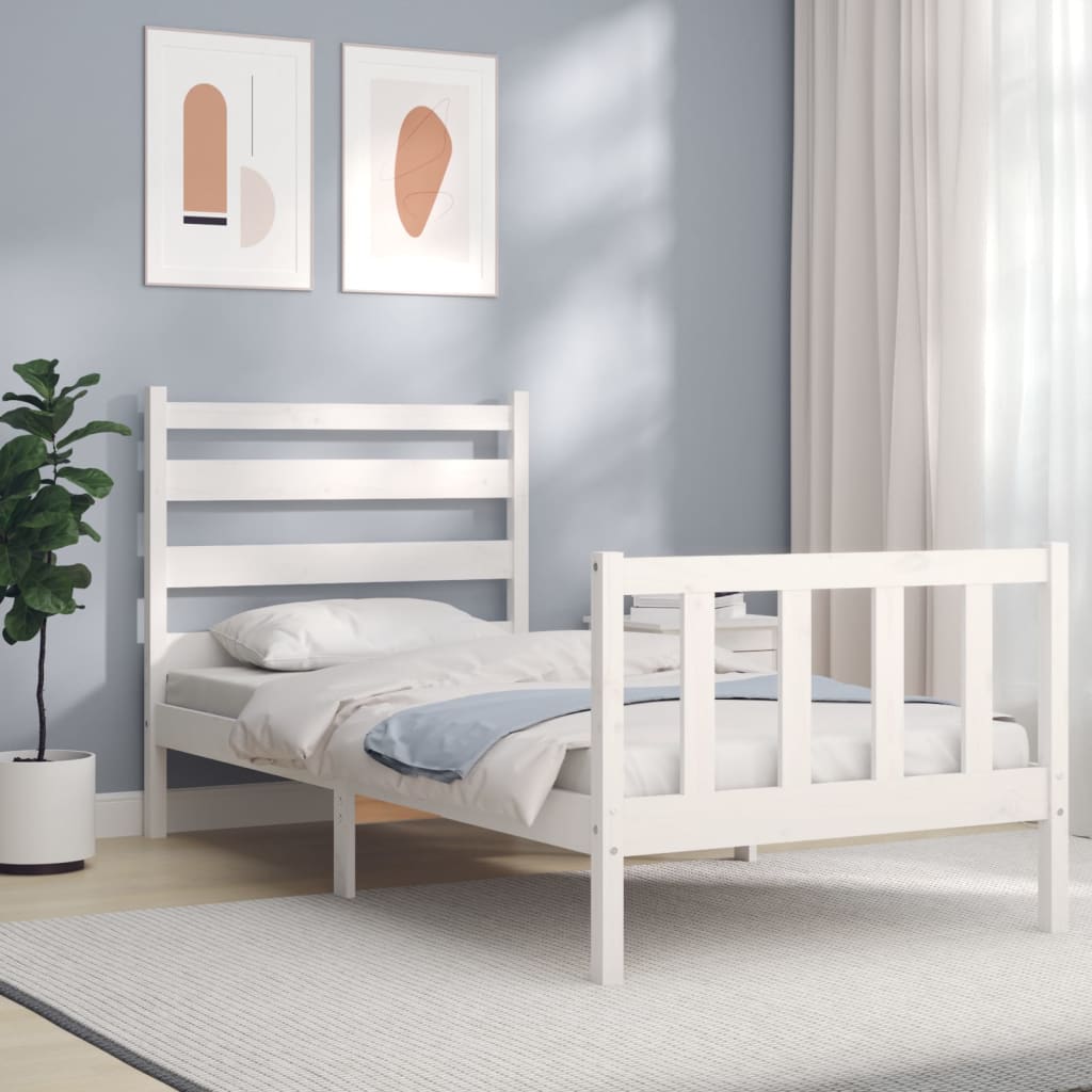 vidaXL Estructura de cama con cabecero madera maciza blanco 90x190 cm