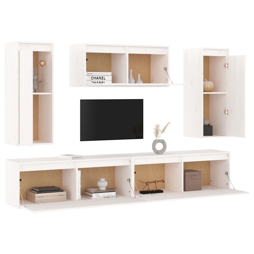 vidaXL Muebles para TV 5 piezas madera maciza de pino blanco