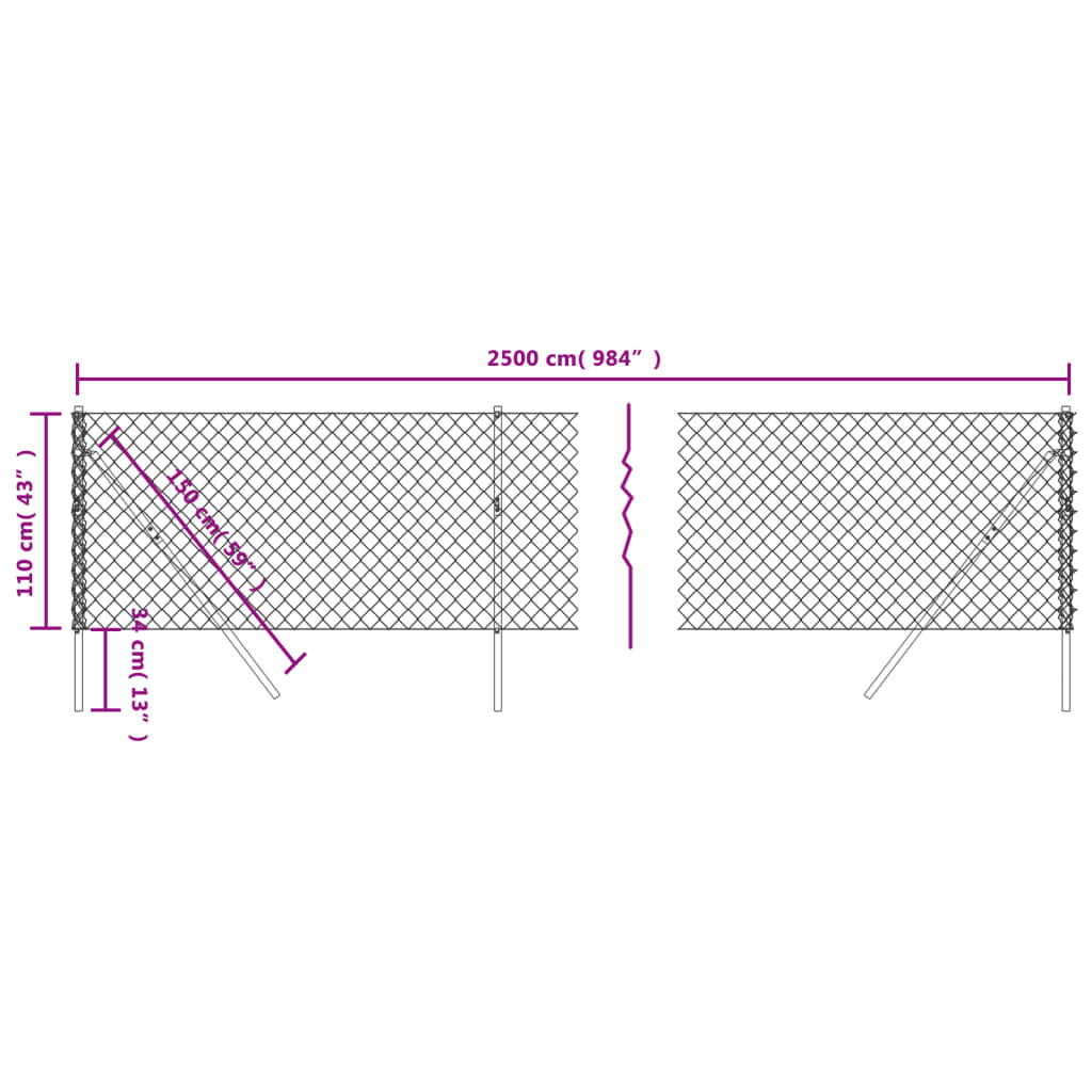 vidaXL Cerca de alambre plateado 1,1x25 m