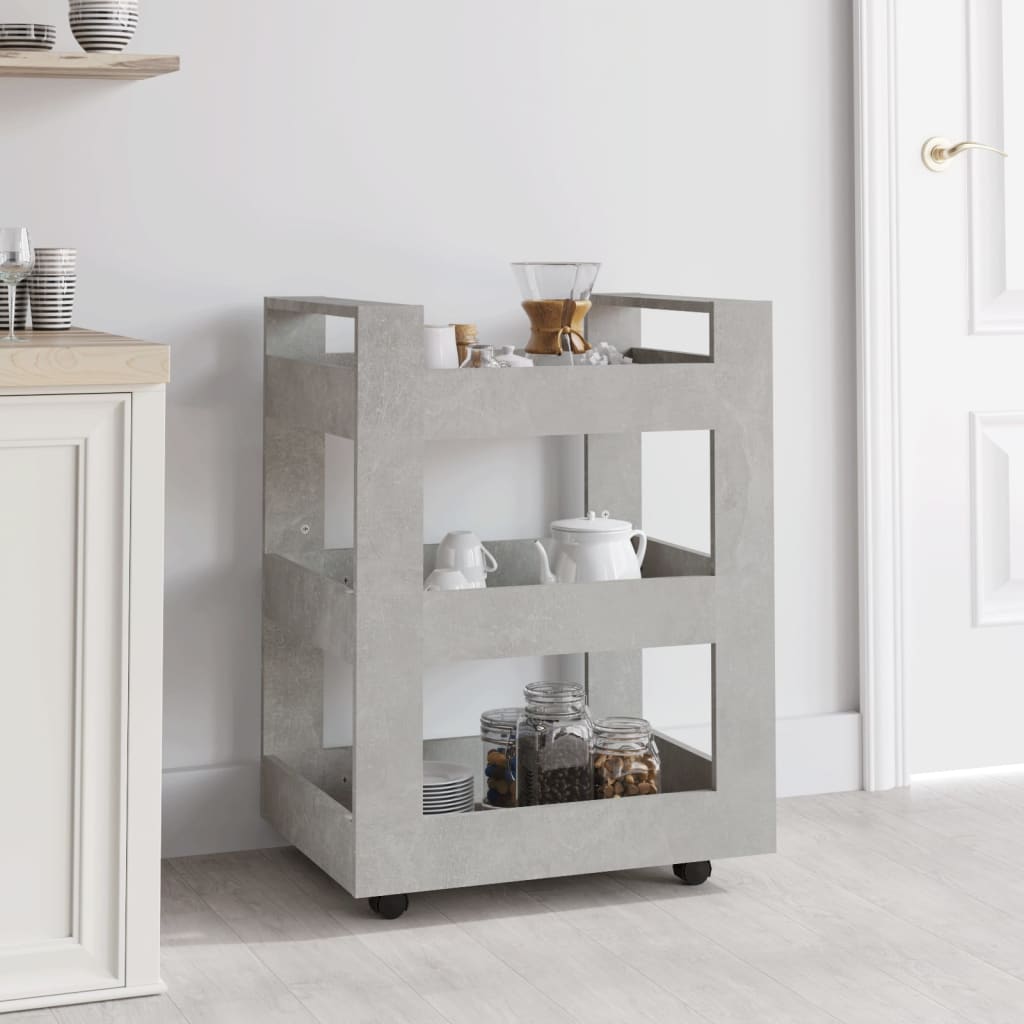 vidaXL Carrito de cocina madera contrachapada gris hormigón 60x45x80cm