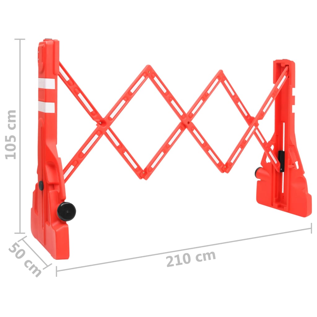 vidaXL Barrera de tráfico plegable roja 210x50x105 cm