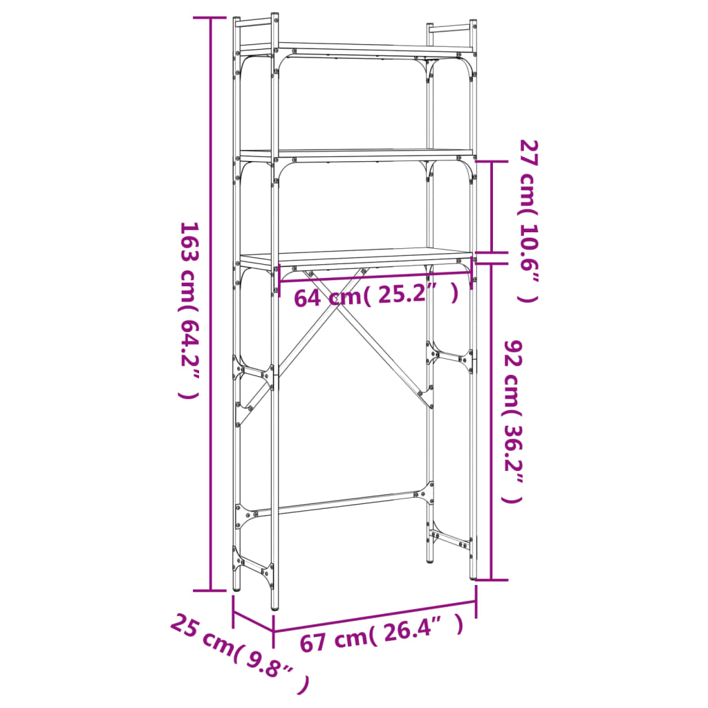 vidaXL Estantería para lavadora madera ingeniería negra 67x25x163 cm