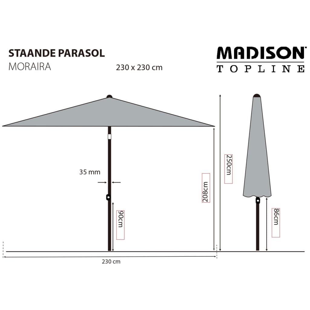 Madison Sombrilla de jardín Moraira taupe 230x230 cm