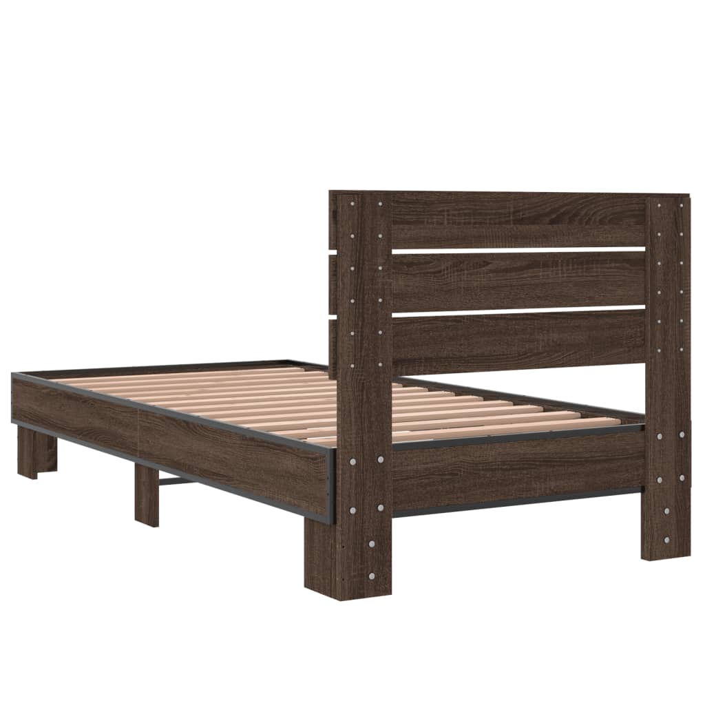 vidaXL Estructura cama madera ingeniería metal roble marrón 75x190 cm