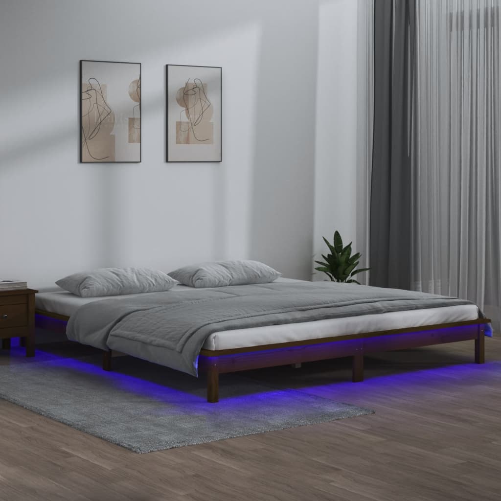 vidaXL Estructura de cama con LED madera maciza marrón miel 200x200 cm