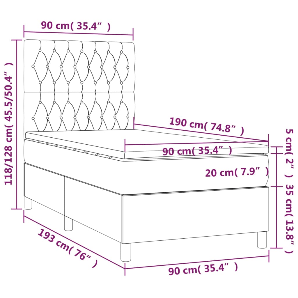 vidaXL Cama box spring colchón y luces LED tela azul 90x190 cm