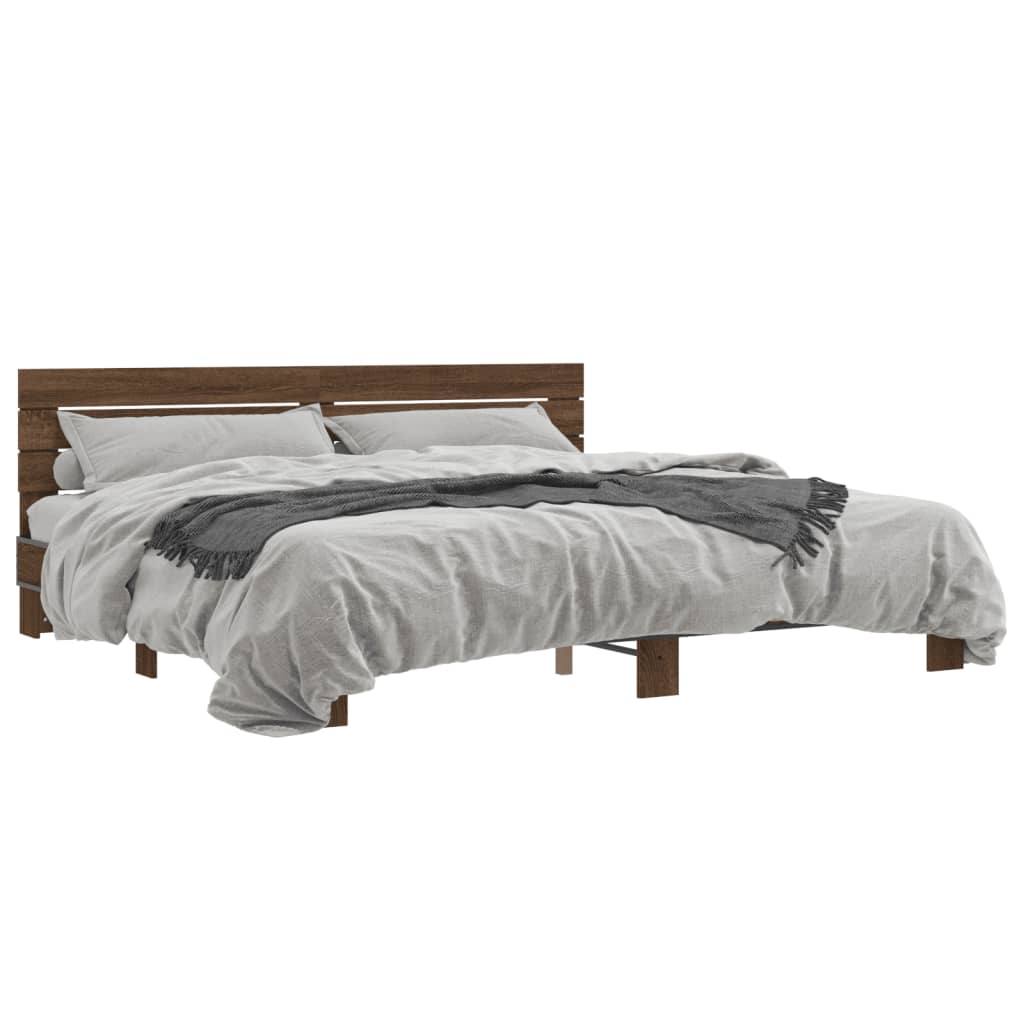 vidaXL Estructura cama madera ingeniería metal marrón roble 180x200 cm