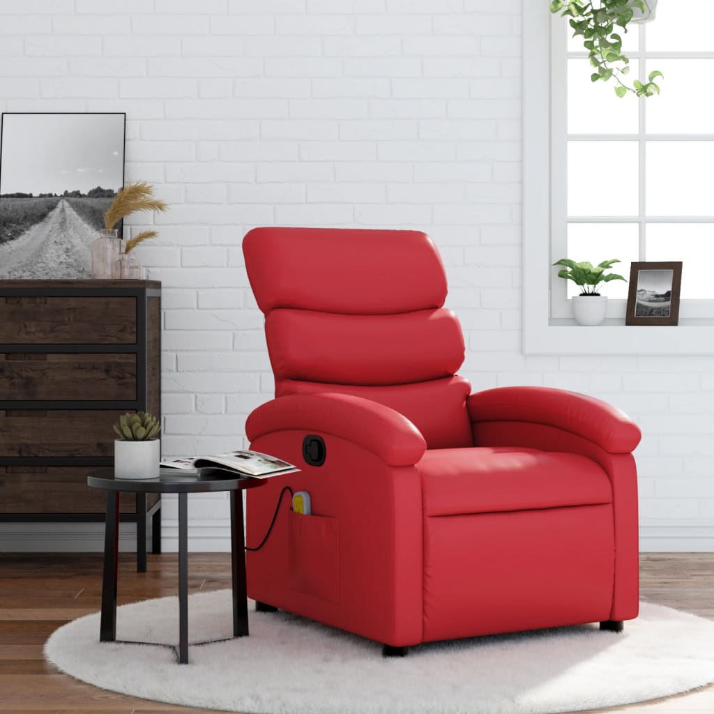 vidaXL Sillón de masaje reclinable cuero sintético rojo