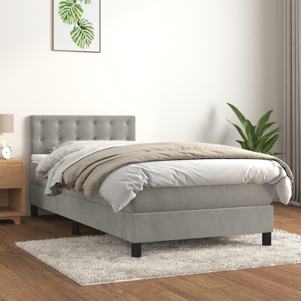 vidaXL Cama box spring con colchón terciopelo gris claro 80x200 cm