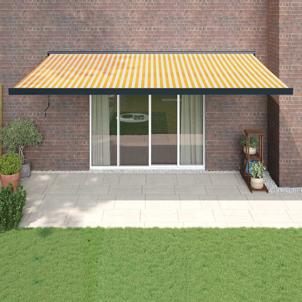 vidaXL Toldo retráctil aluminio y tela amarillo y blanco 5x3 m