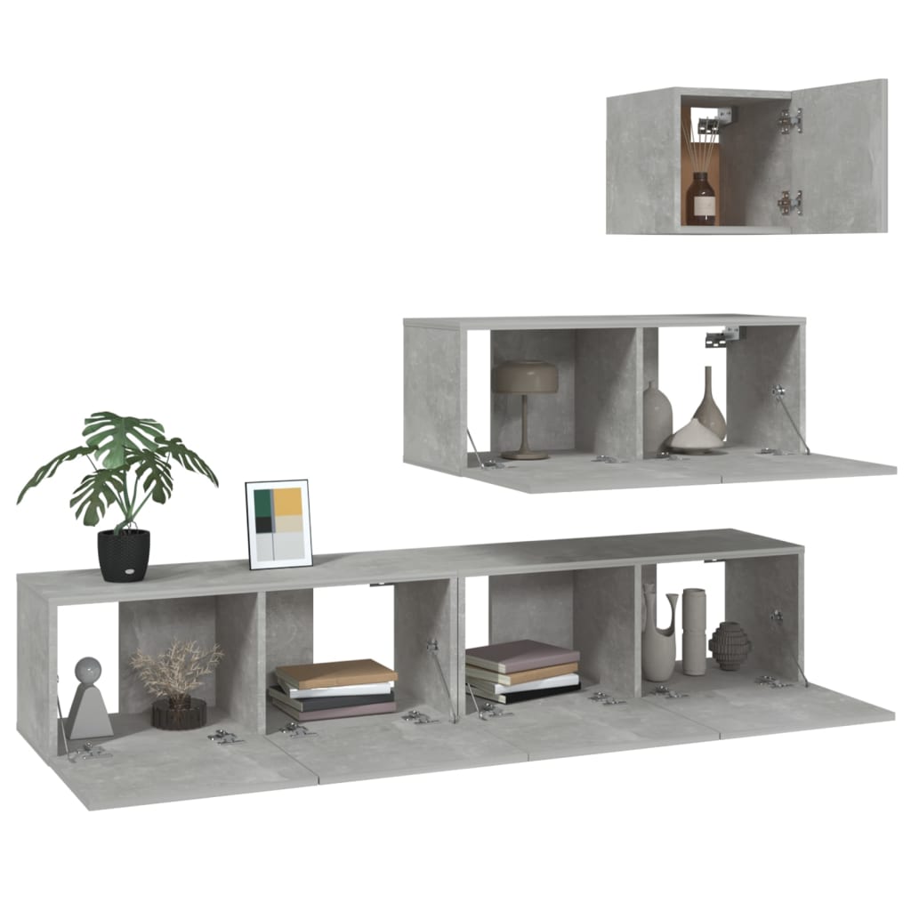 vidaXL Set de muebles de TV 4 pzas madera contrachapada gris hormigón