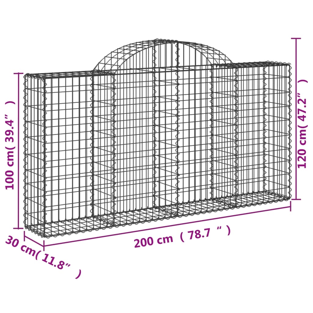 vidaXL Cestas gaviones 15 uds forma de arco hierro 200x30x100/120 cm