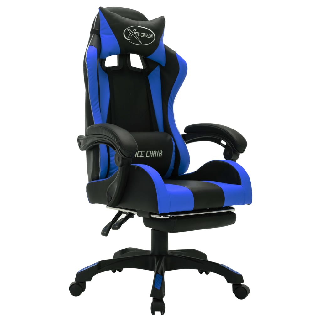 vidaXL Silla gaming con luces LED RGB cuero sintético azul y negro