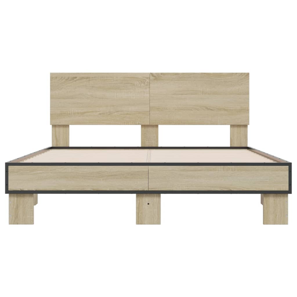 vidaXL Estructura cama madera ingeniería metal roble Sonoma 135x190 cm