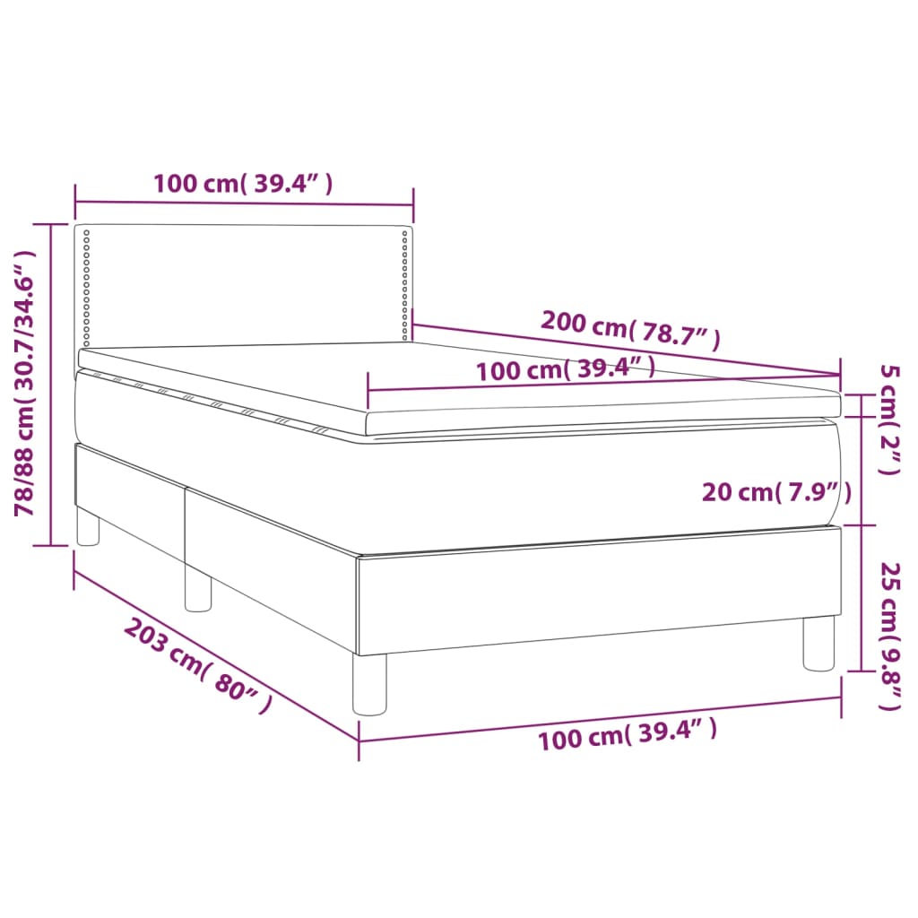 vidaXL Cama box spring colchón y luces LED tela azul 100x200 cm