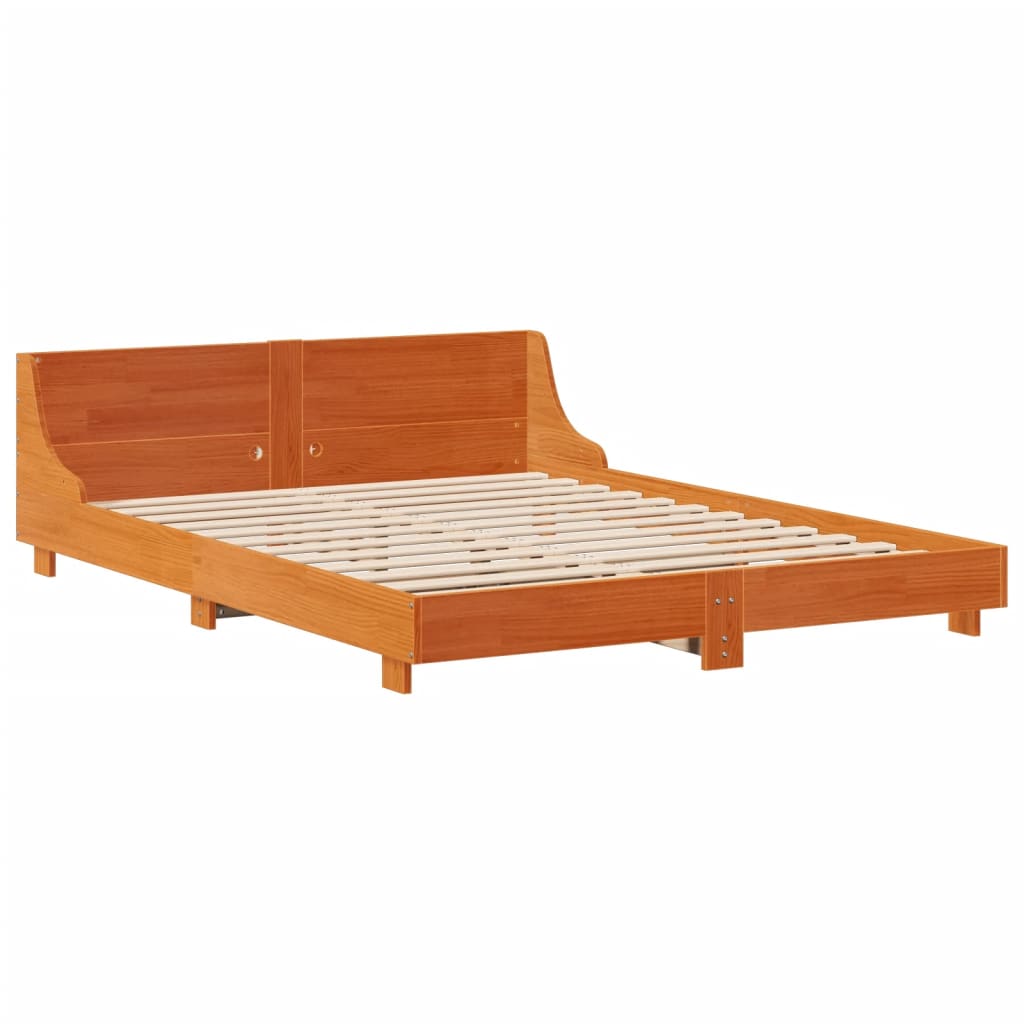 vidaXL Cama sin colchón madera maciza de pino marrón cera 160x200 cm