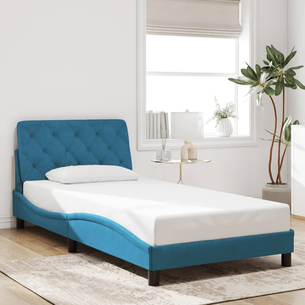 vidaXL Estructura de cama con luces LED terciopelo azul 100x200 cm