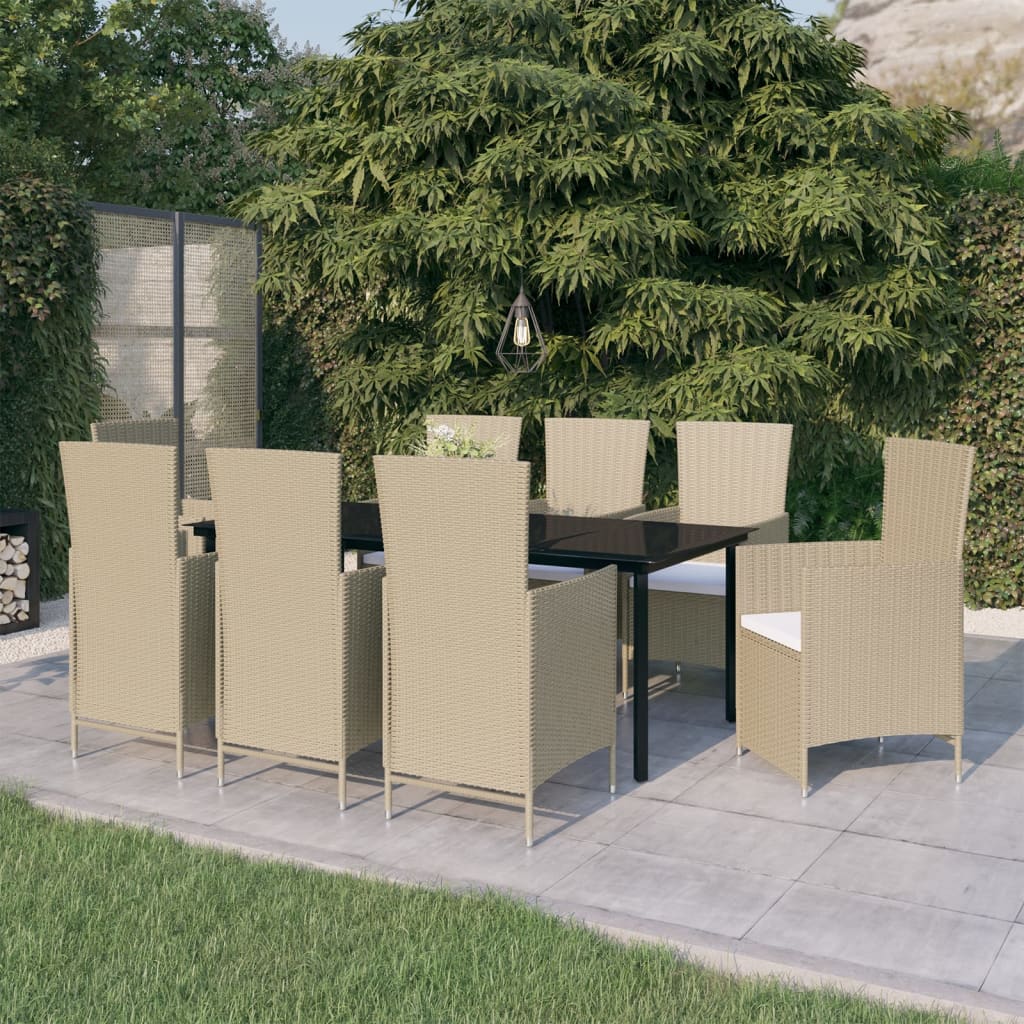 vidaXL Juego de comedor de jardín 9 piezas con cojines beige