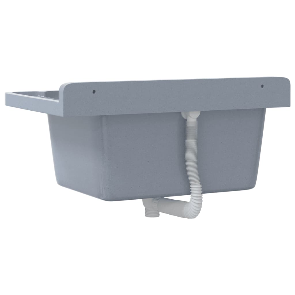 vidaXL Fregadero lavabo de pared resina gris 60x40x28 cm