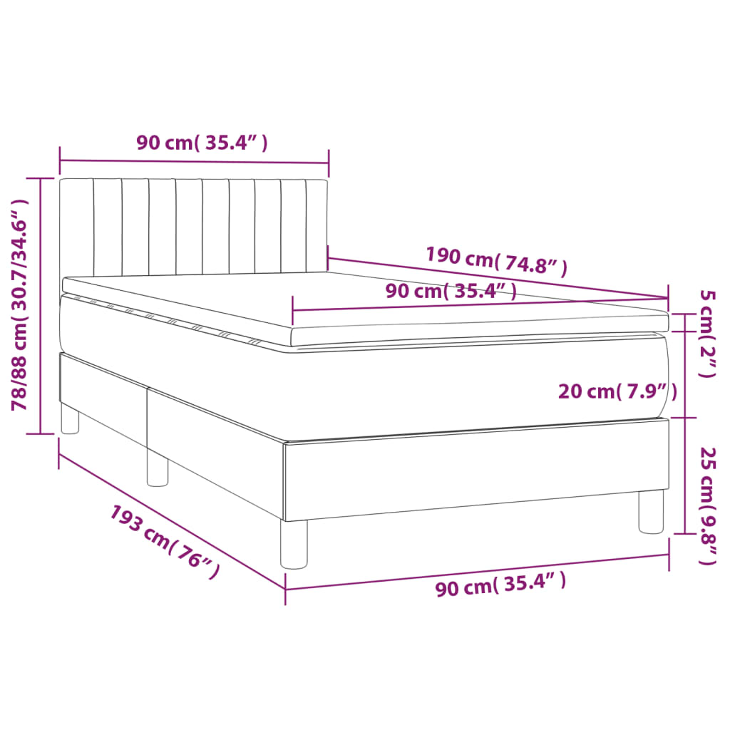 vidaXL Cama box spring con colchón tela gris oscuro 90x190 cm