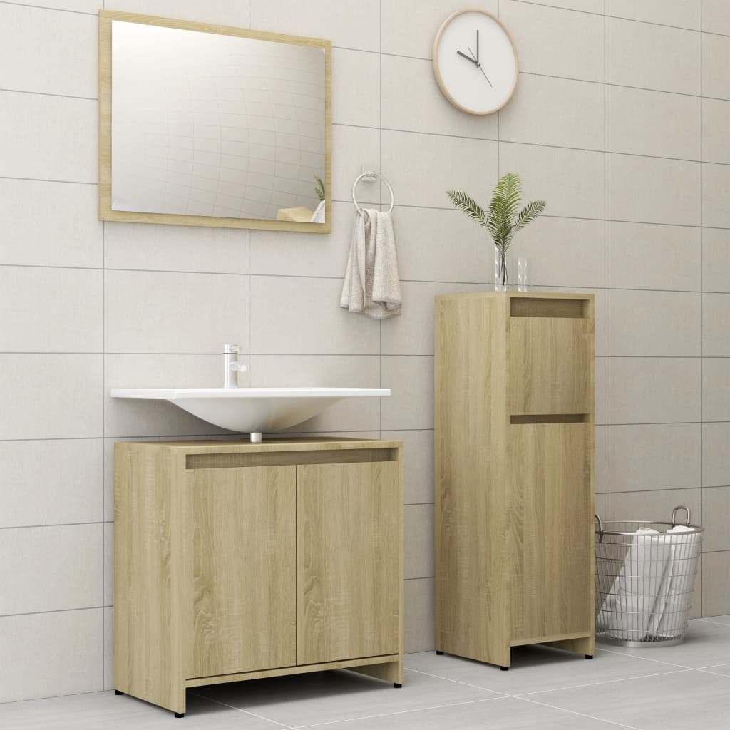 vidaXL Juego de muebles de baño 3 pzas madera ingeniería roble Sonoma