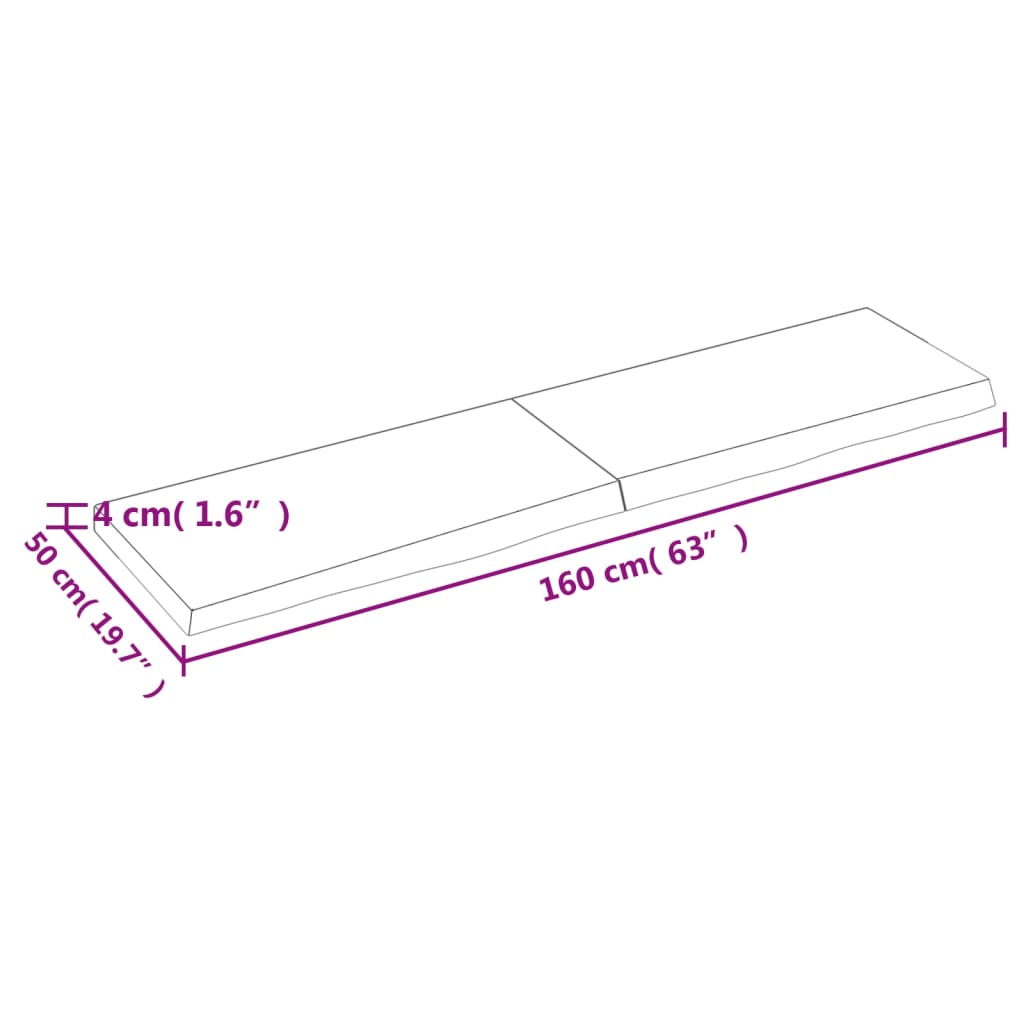 vidaXL Encimera baño madera maciza tratada marrón claro 160x50x(2-4)cm