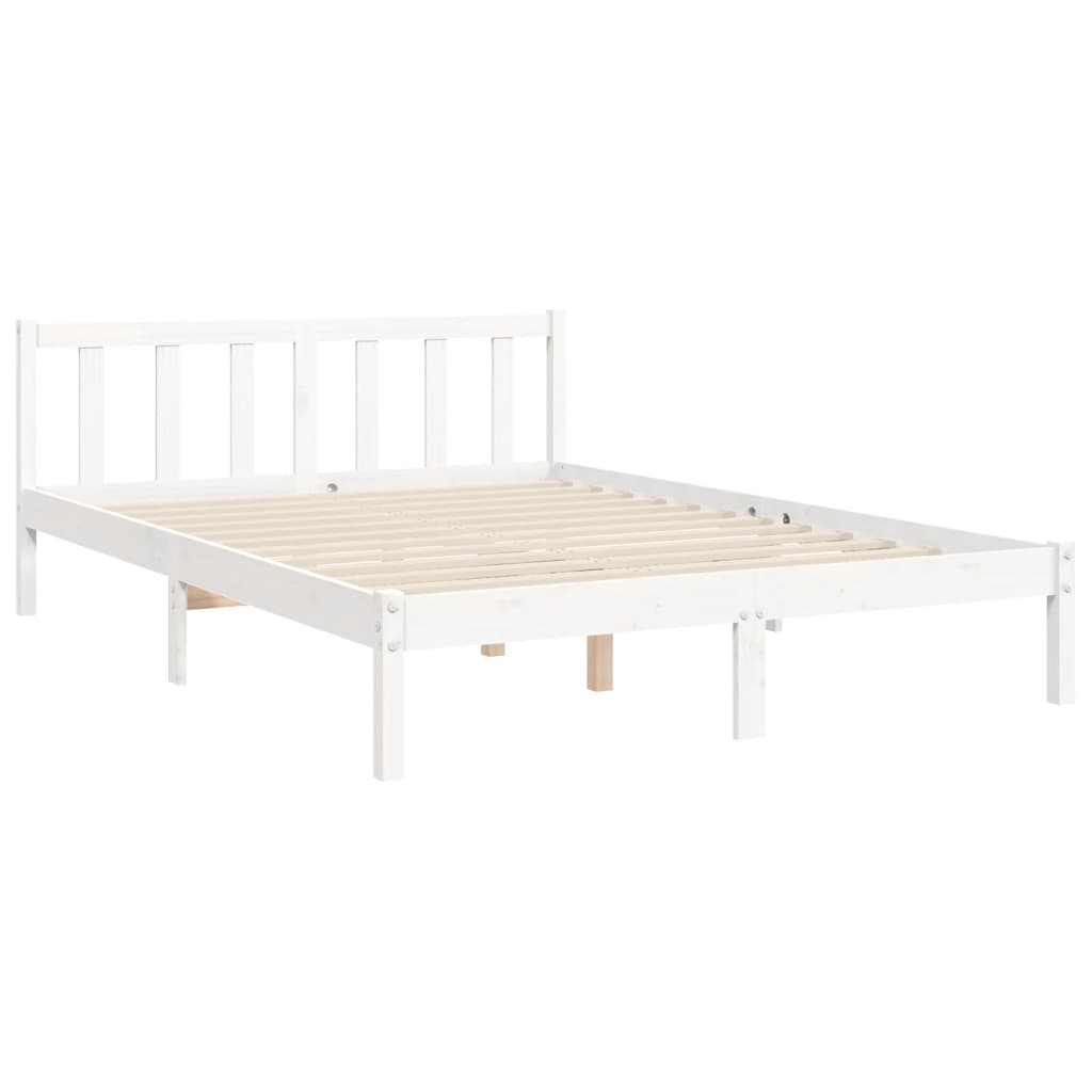 vidaXL Estructura cama de matrimonio con cabecero madera maciza blanco