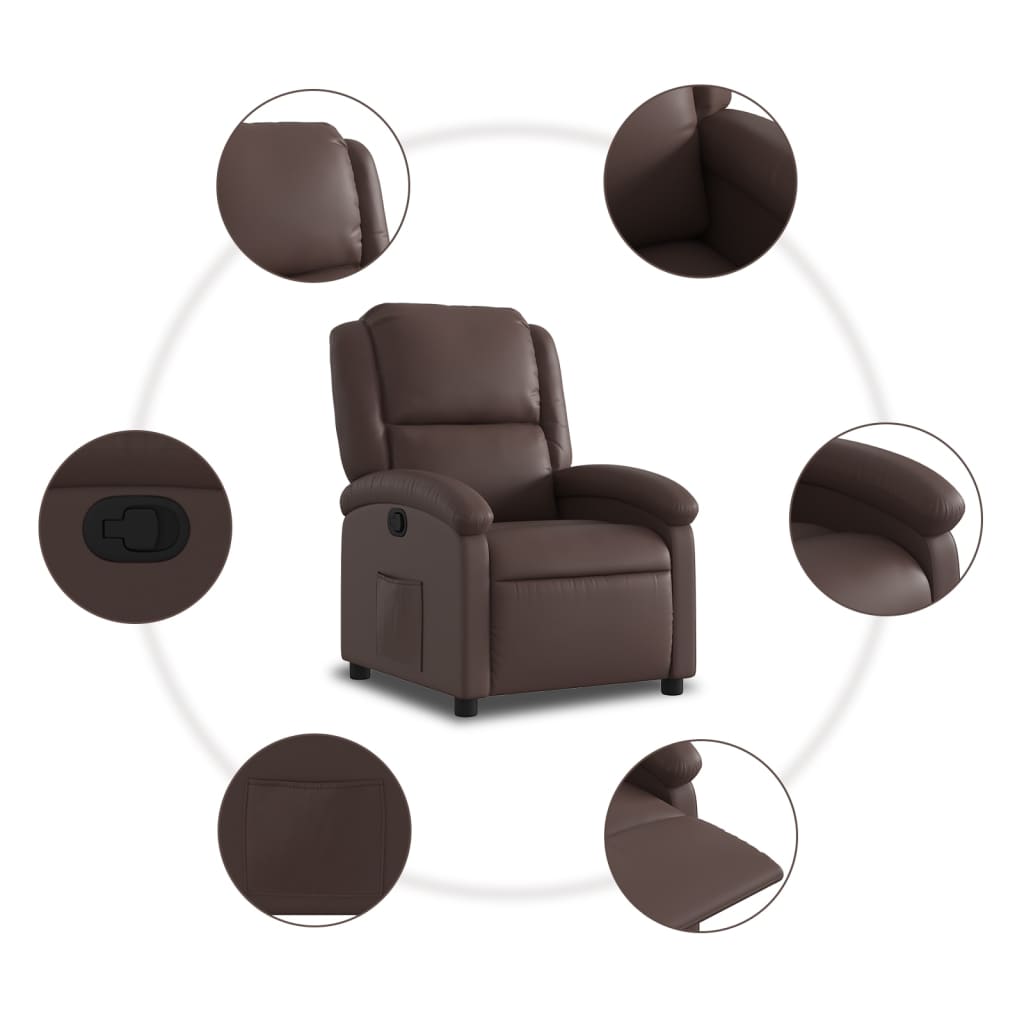 vidaXL Sillón reclinable de cuero sintético marrón