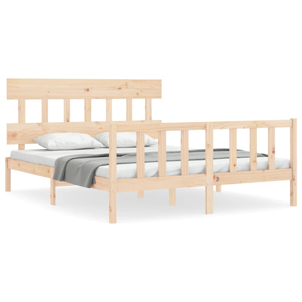 vidaXL Estructura de cama de matrimonio con cabecero madera maciza