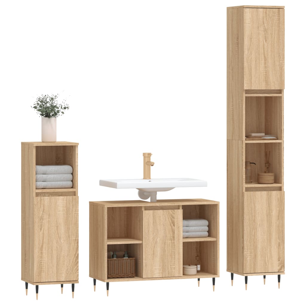 vidaXL Set de muebles de baño 3 pzas madera contrachapada roble Sonoma