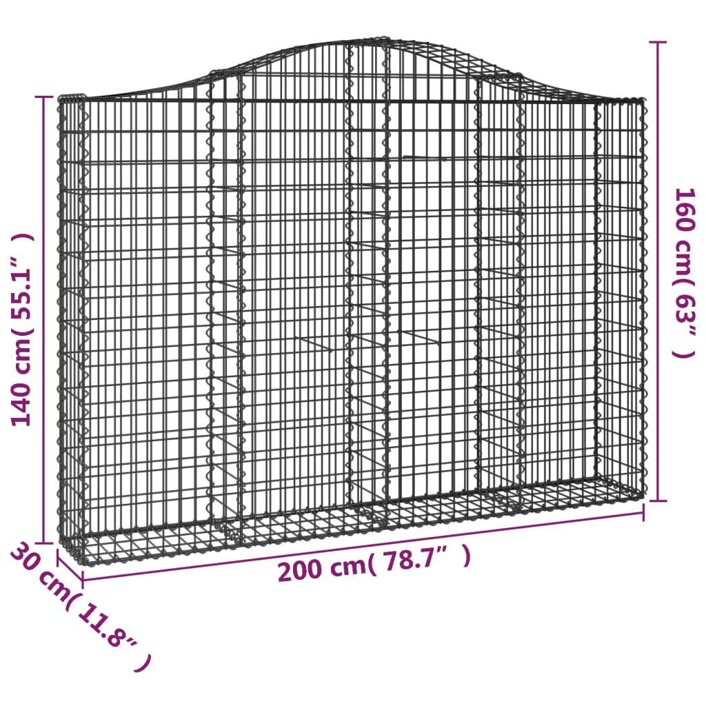 vidaXL Cestas de gaviones 9 uds forma de arco hierro 200x30x140/160 cm